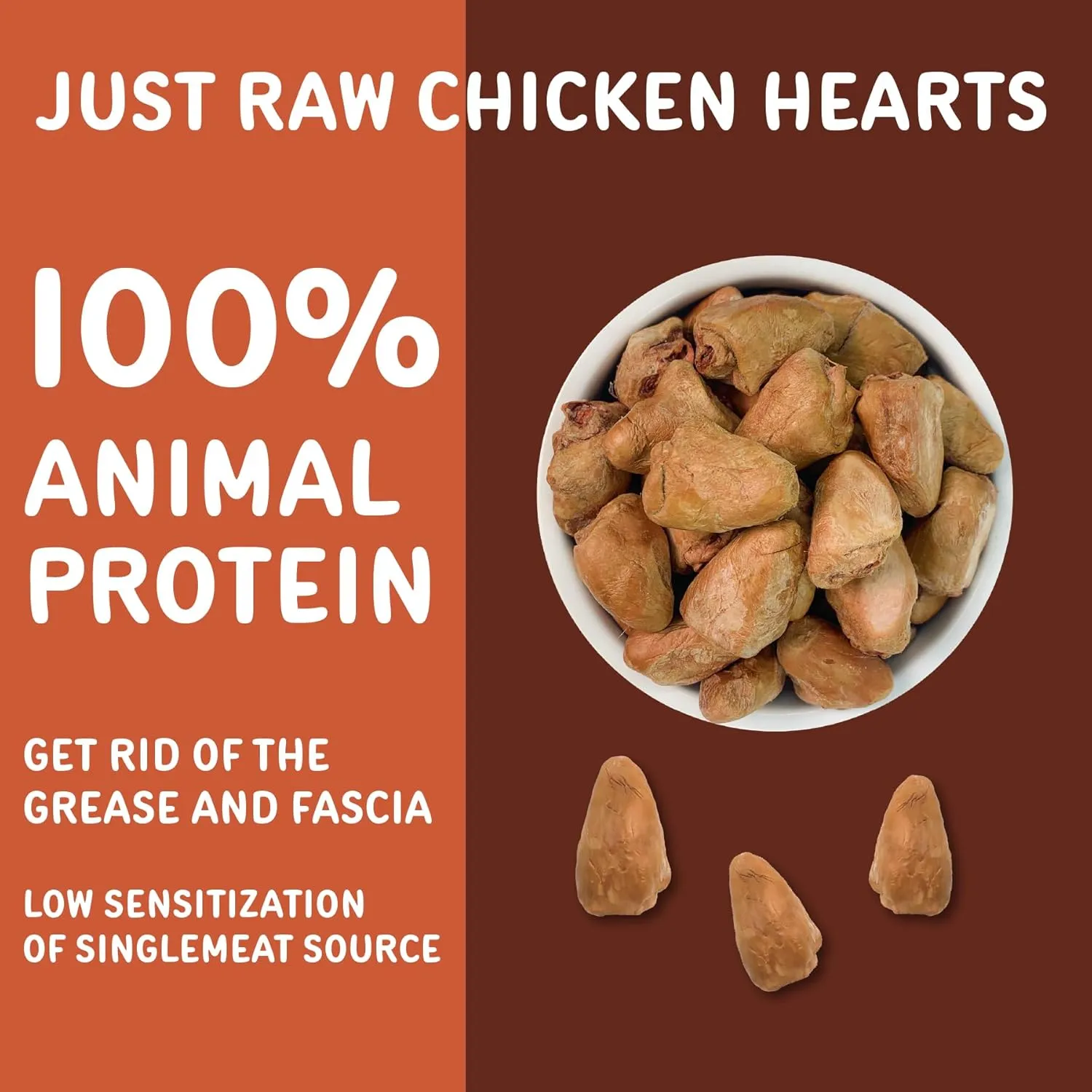 Freeze Dried Raw Chicken Hearts Dog and Cat Treats 3.5 oz,Single Ingredient Whole Chicken Hearts for Dogs,Healthy Dog Training Treats,Rawhide Free, Gluten&Grain Free