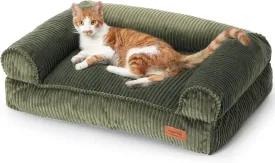 FUKUMARU Cat Couch Bed, Corduroy Cozy Cat Bed for Indoor Cats with Removable Washable Cover, Supportive Anti-Slip Dog Beds Sofa for Small Dogs Cute, 27inch, Medium, Green