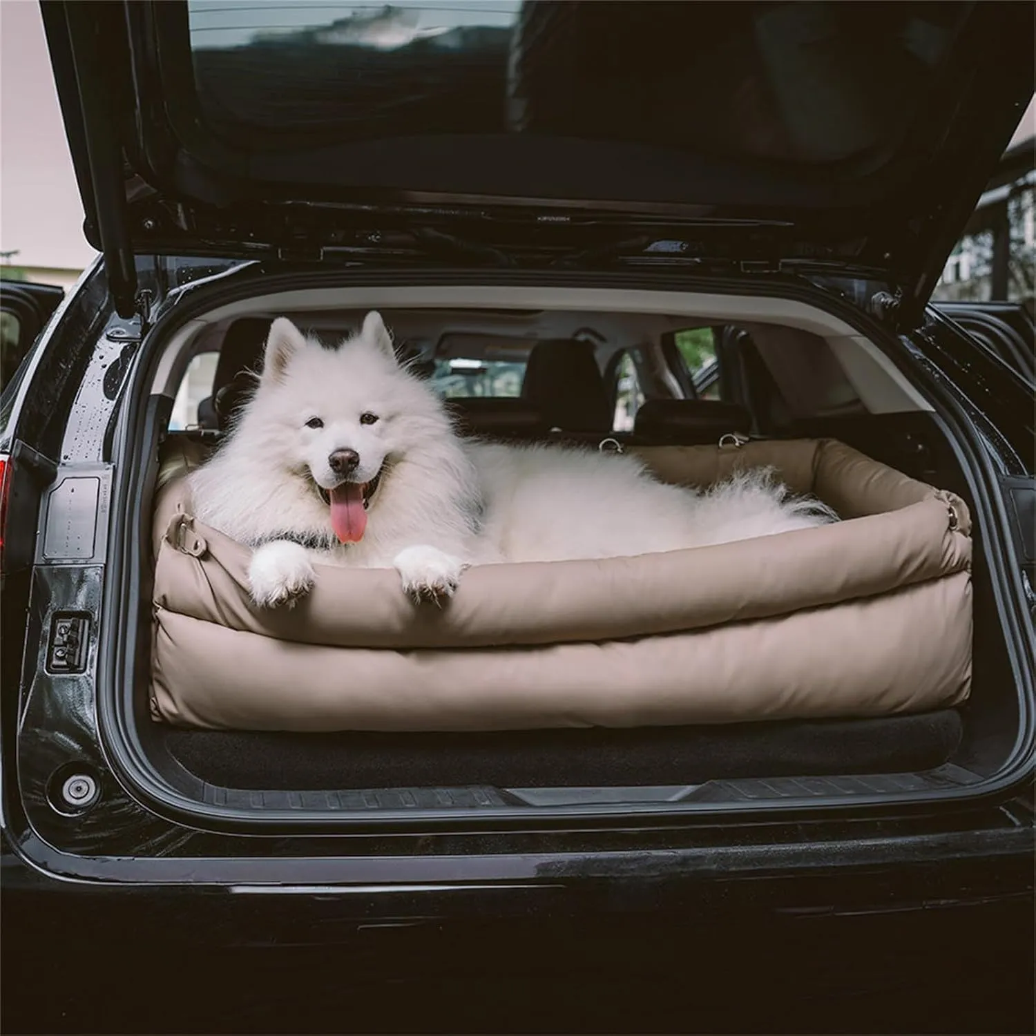 FUNNYFUZZY Dog Car Seat for Small Dogs, Waterproof Dog Car Bed with Storage Pocket, Safety Clip-On Dogs Leash, Detachable Portable Pet Carseat (Grey, 37.4 * 16.5 * 17.7 inches)