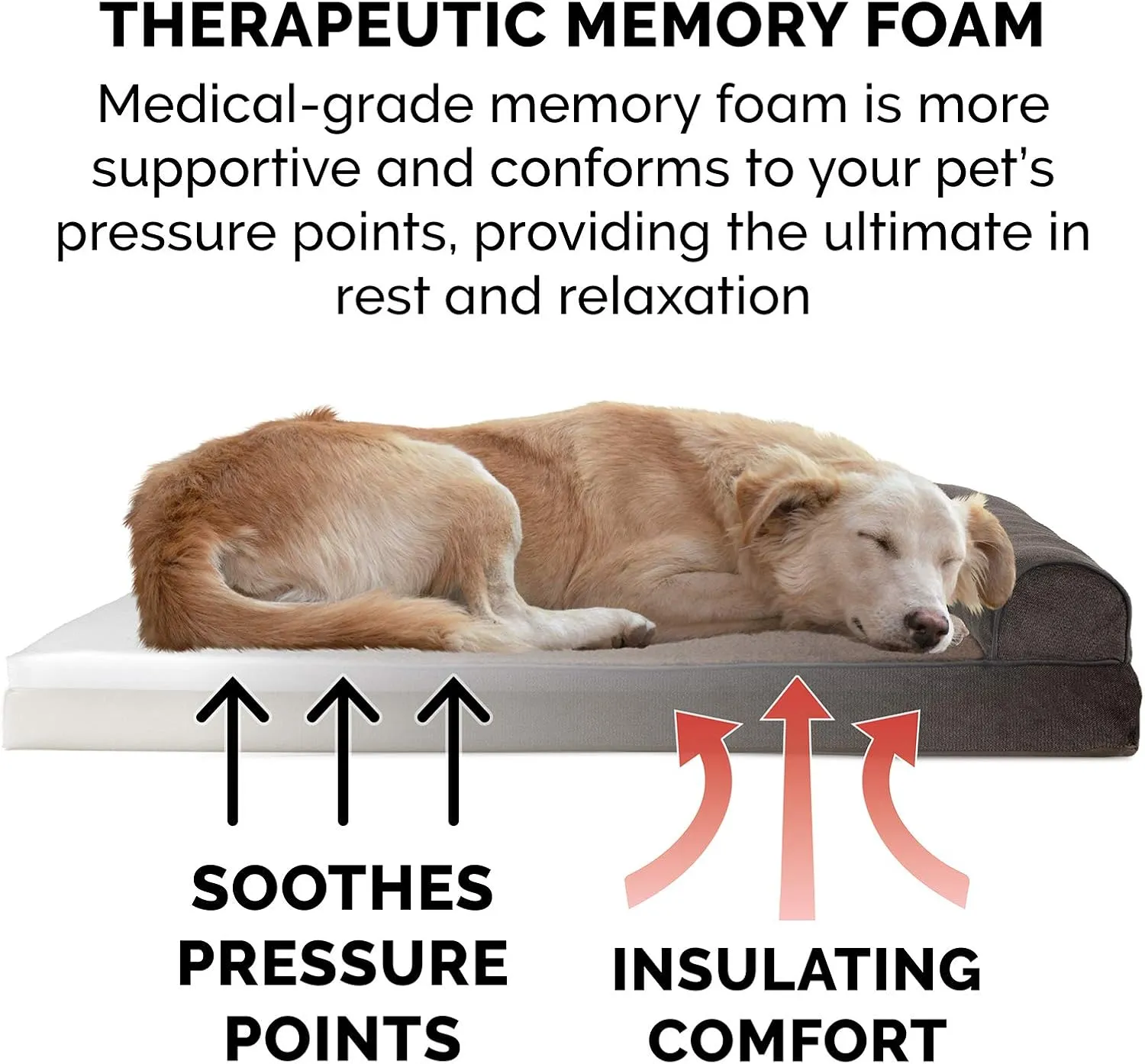 Furhaven Memory Foam Dog Bed for Large Dogs w/ Removable Bolsters & Washable Cover, For Dogs Up to 125 lbs - Sherpa & Chenille Sofa - Coffee, Jumbo Plus/XXL