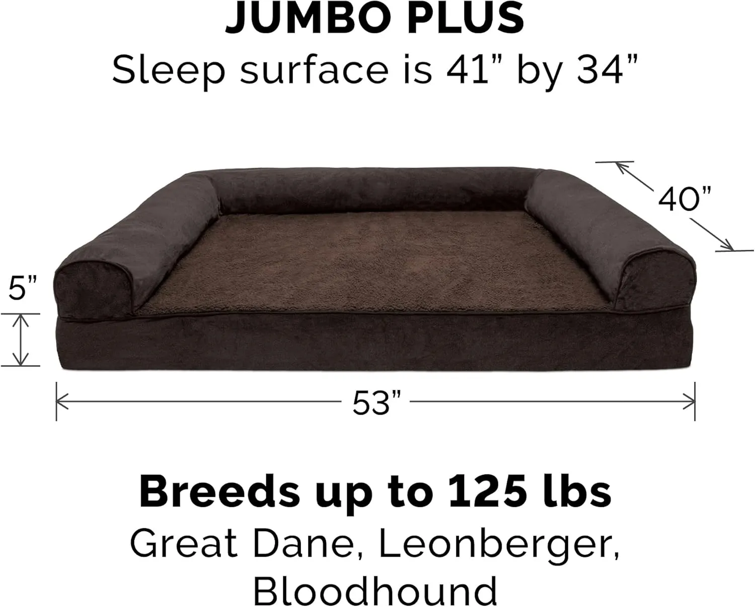 Furhaven Memory Foam Dog Bed for Large Dogs w/ Removable Bolsters & Washable Cover, For Dogs Up to 125 lbs - Sherpa & Chenille Sofa - Coffee, Jumbo Plus/XXL