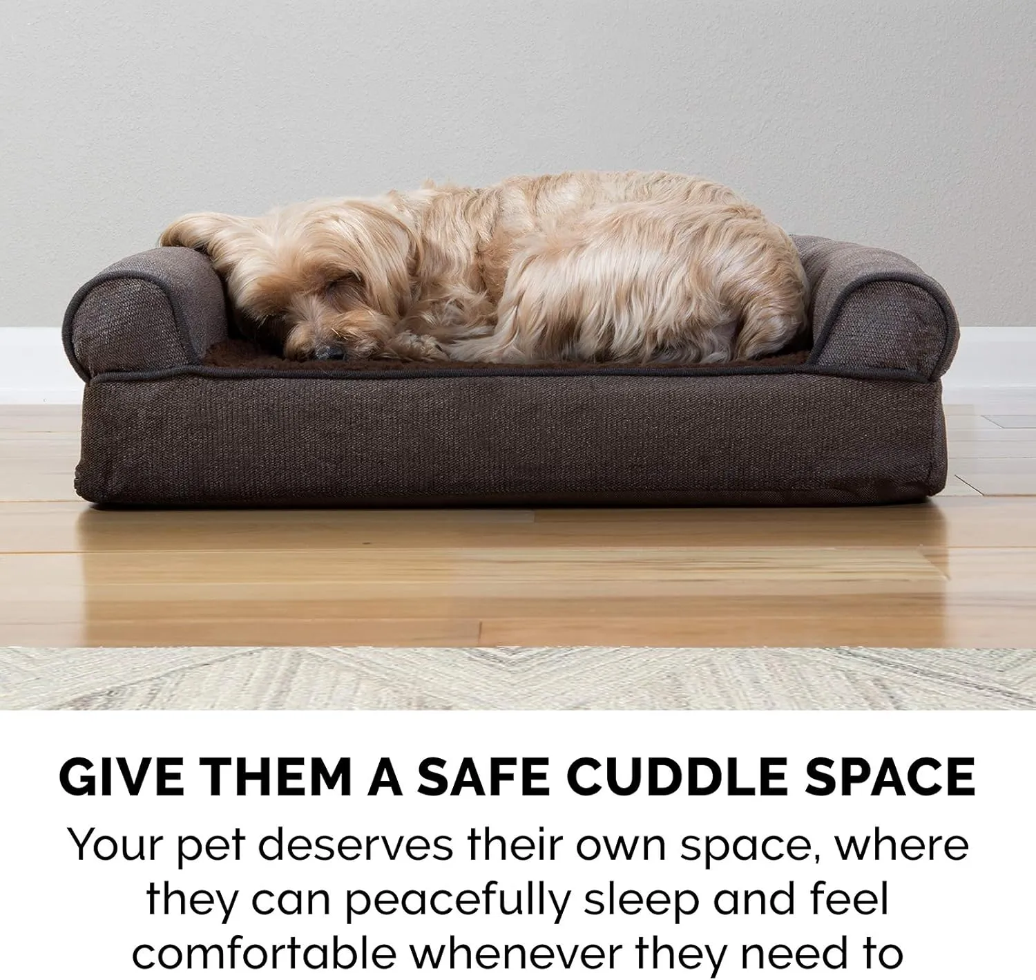 Furhaven Memory Foam Dog Bed for Large Dogs w/ Removable Bolsters & Washable Cover, For Dogs Up to 125 lbs - Sherpa & Chenille Sofa - Coffee, Jumbo Plus/XXL