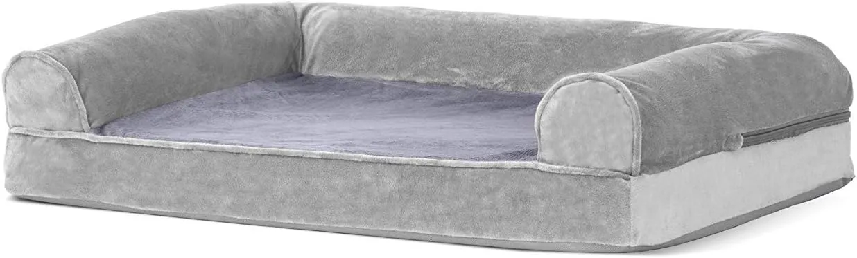 Furhaven Orthopedic Dog Bed for Medium/Small Dogs w/ Removable Bolsters & Washable Cover, For Dogs Up to 35 lbs - Faux Fur & Velvet Sofa - Smoke Gray, Medium