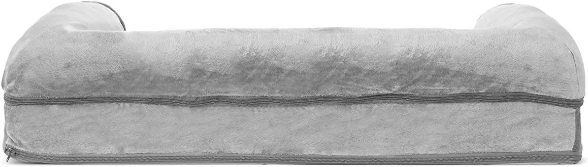 Furhaven Orthopedic Dog Bed for Medium/Small Dogs w/ Removable Bolsters & Washable Cover, For Dogs Up to 35 lbs - Faux Fur & Velvet Sofa - Smoke Gray, Medium
