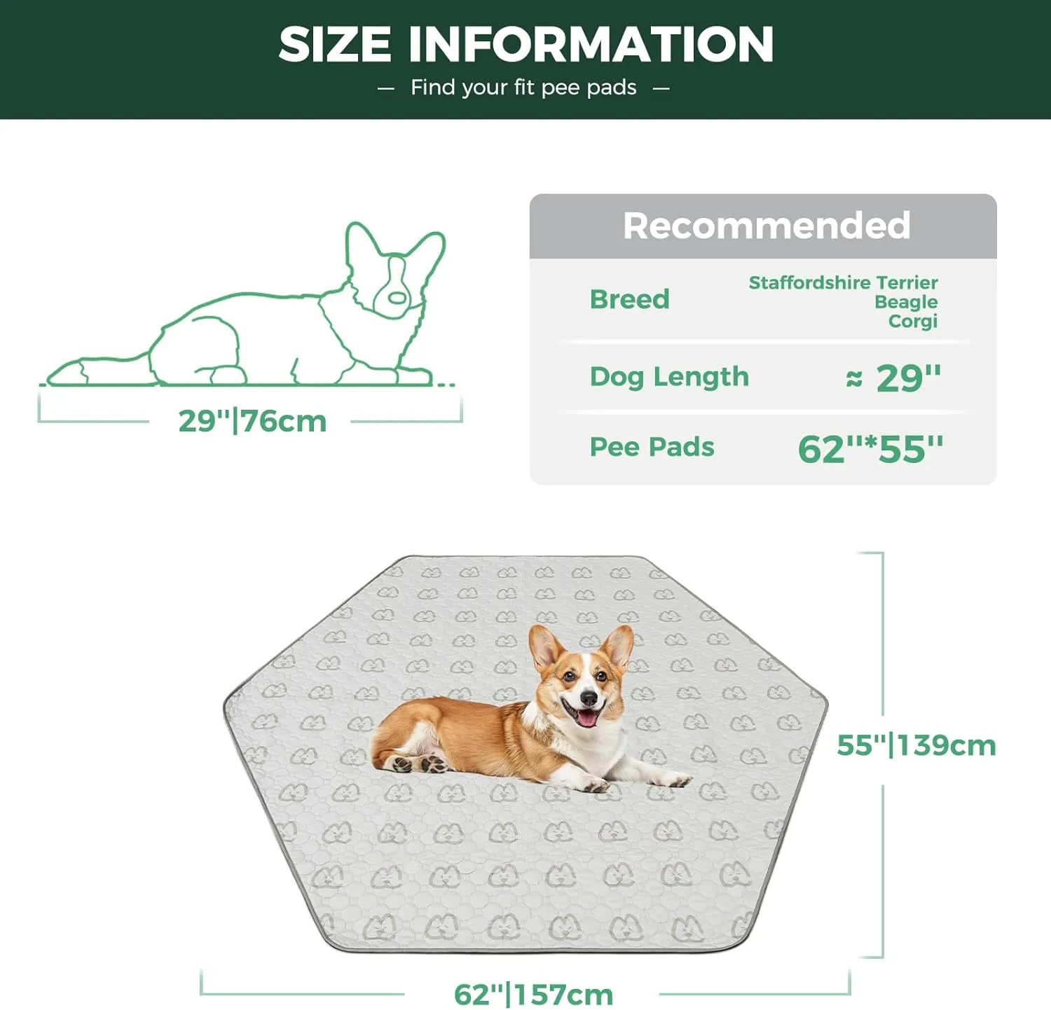 FXW Washable Pee Pads for Dogs, Puppy Pads with Super Absorbent, Specifically Designed for 24inch 6 Panels Dog Playpen, Hexagon, 62" x 55", 1 Pack