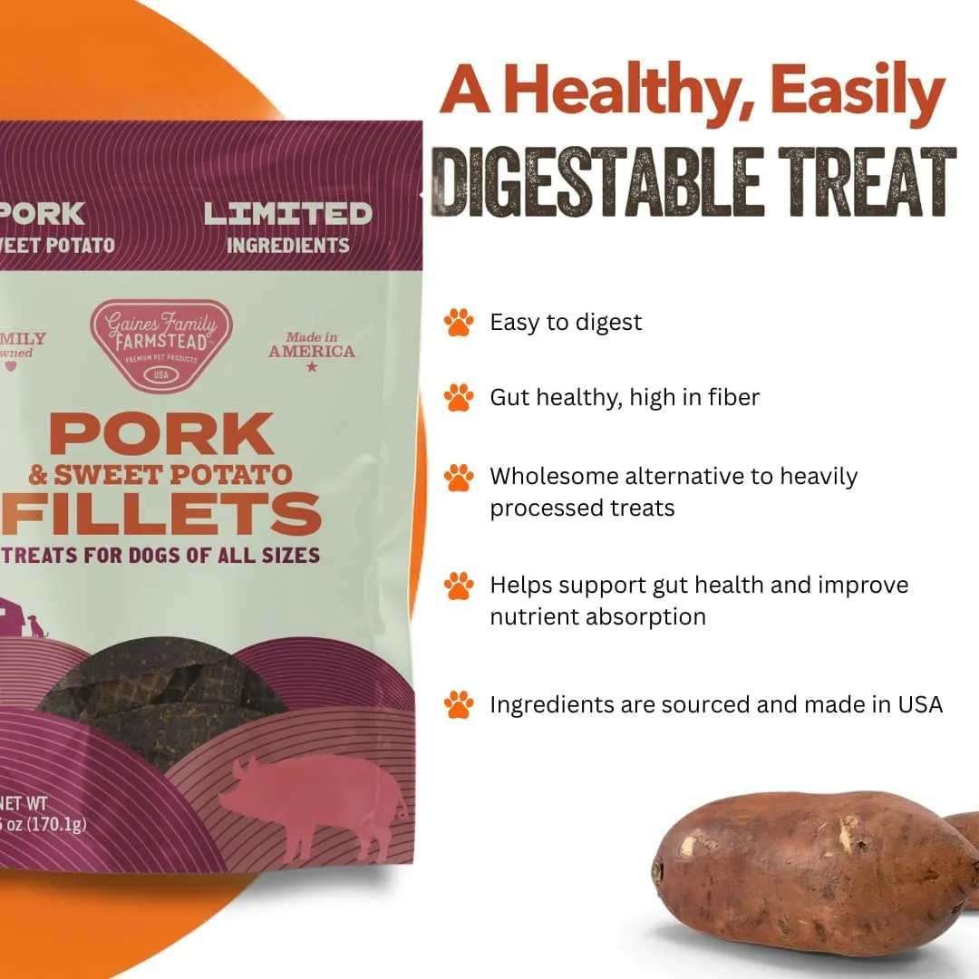 Gaines Family Farmstead Sweet Potato & Pork Dog Treats  Tastes Like Bacon, Natural, Grain-Free, High Protein, Limited Ingredient, Healthy Chews and Training Treats for Dogs, Made in USA, 6 oz