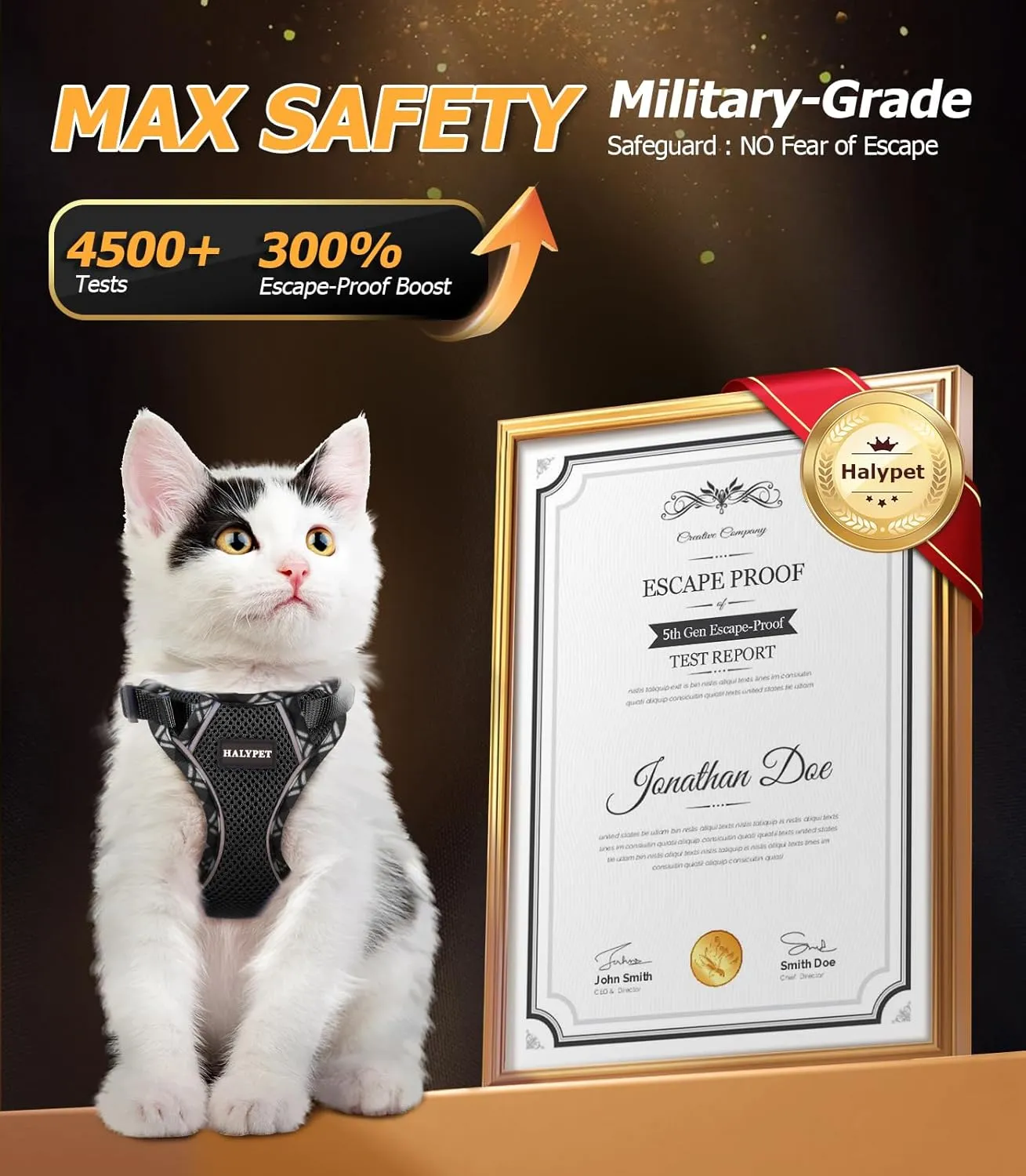 Halypet Cat Harness and Leash Set [H500 Pro Escape Proof Cat Harness for Walking, Adjustable Breathable Soft Travel Cat Leash, Reflective Strips Kitten Harness