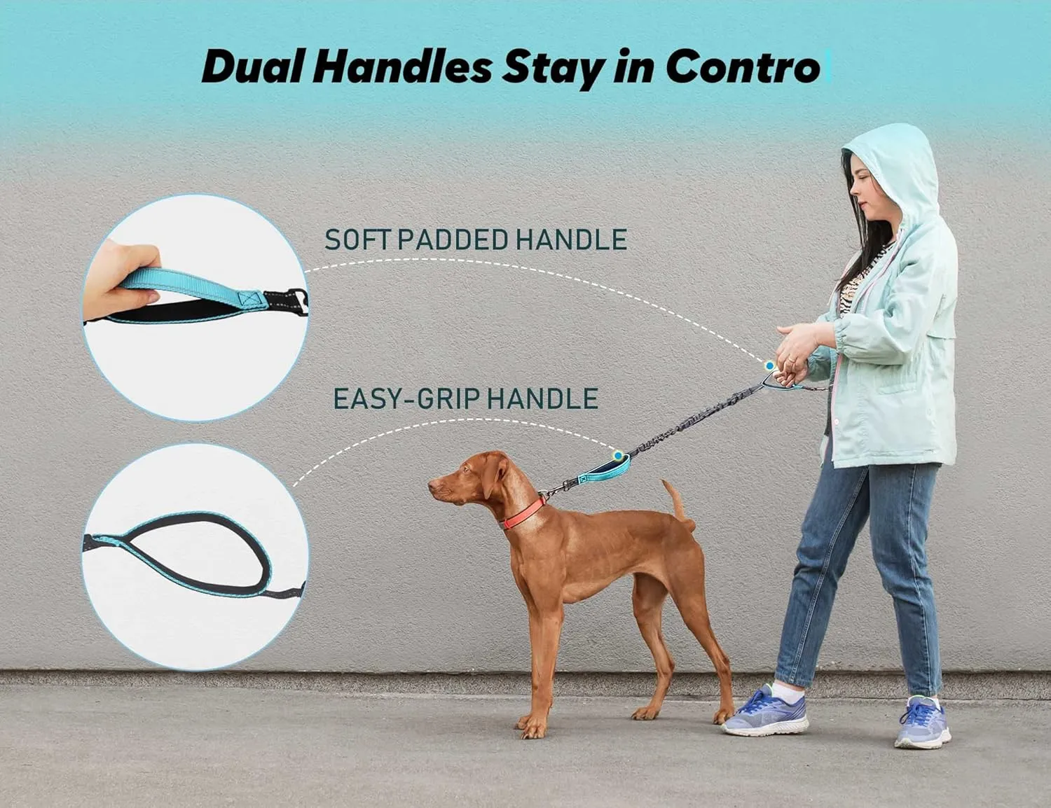Hands Free Dog Leash, Double Dog Leash for Comfortable Walking Jogging Training Hiking, Long Padded No Tangle 360 Swivel Clasp Adjustable Dual Lead Leashes