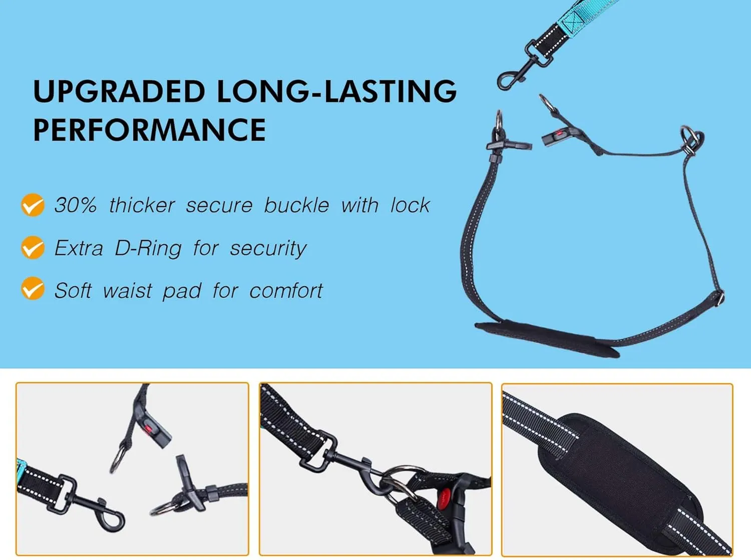 Hands Free Dog Leash, Double Dog Leash for Comfortable Walking Jogging Training Hiking, Long Padded No Tangle 360 Swivel Clasp Adjustable Dual Lead Leashes