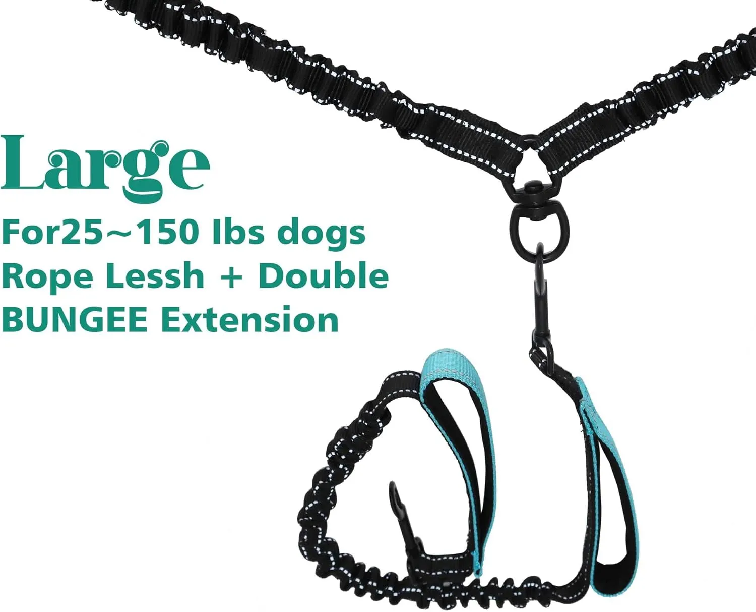 Hands Free Dog Leash, Double Dog Leash for Comfortable Walking Jogging Training Hiking, Long Padded No Tangle 360 Swivel Clasp Adjustable Dual Lead Leashes