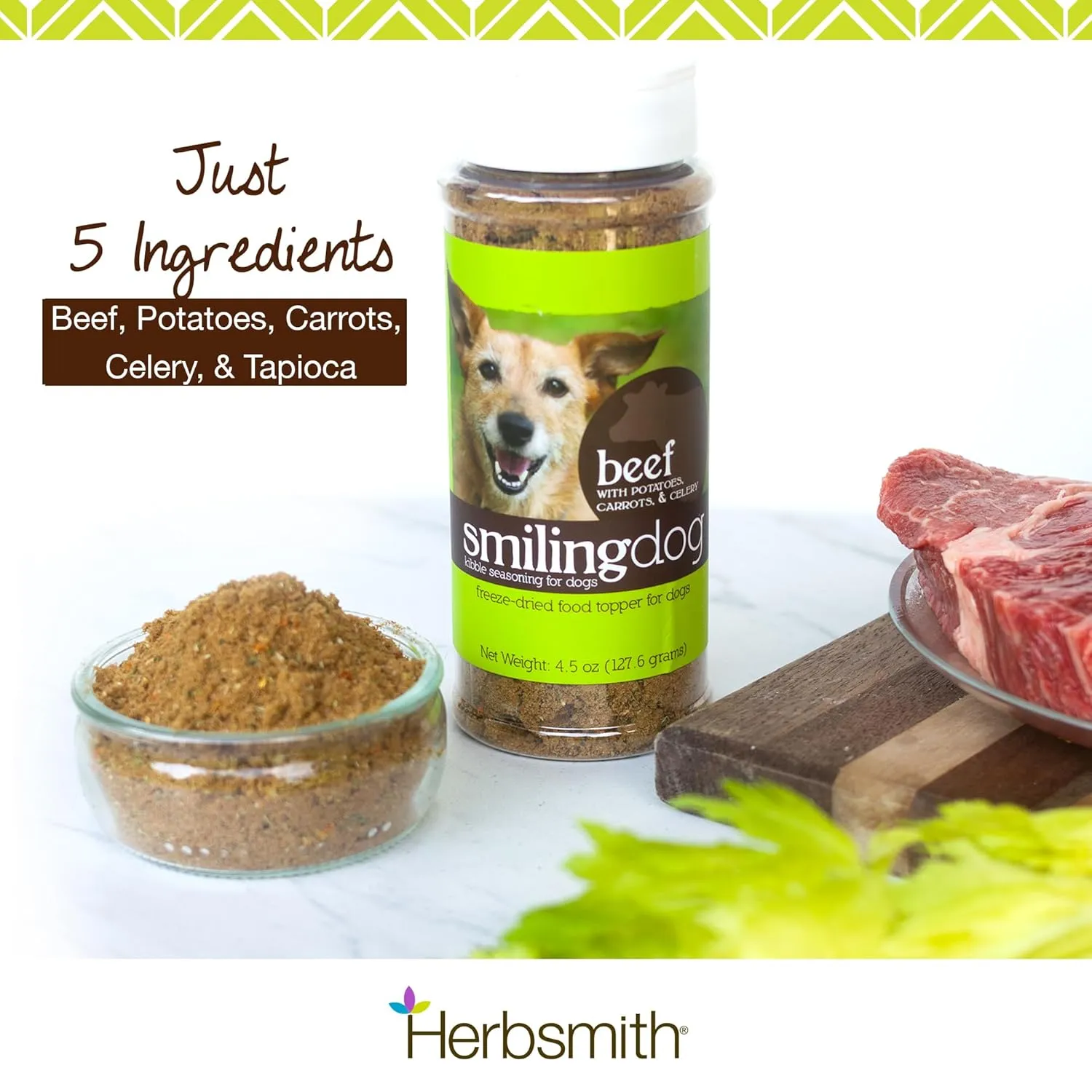 Herbsmith Kibble Seasoning  Freeze Dried Beef  DIY Raw Coated Kibble Mixer - Dog Food Topper for Picky Eaters, 4.5 oz [Bundle x2 Units]