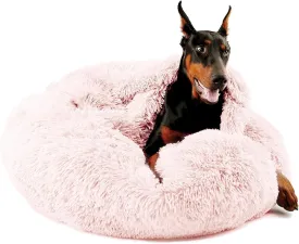 Himax Dog Beds for Large Dogs, Comfort Dogs Beds with Blanket Attached, Calming Anti-Anxiety Fluffy Dog Bed Washable (20"/26"/35") Pink