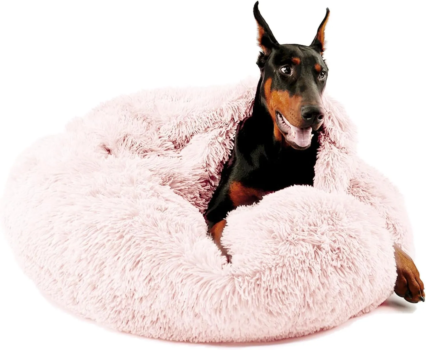 Himax Dog Beds for Large Dogs, Comfort Dogs Beds with Blanket Attached, Calming Anti-Anxiety Fluffy Dog Bed Washable (20"/26"/35") Pink