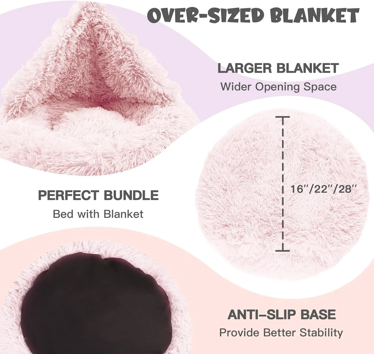 Himax Dog Beds for Large Dogs, Comfort Dogs Beds with Blanket Attached, Calming Anti-Anxiety Fluffy Dog Bed Washable (20"/26"/35") Pink