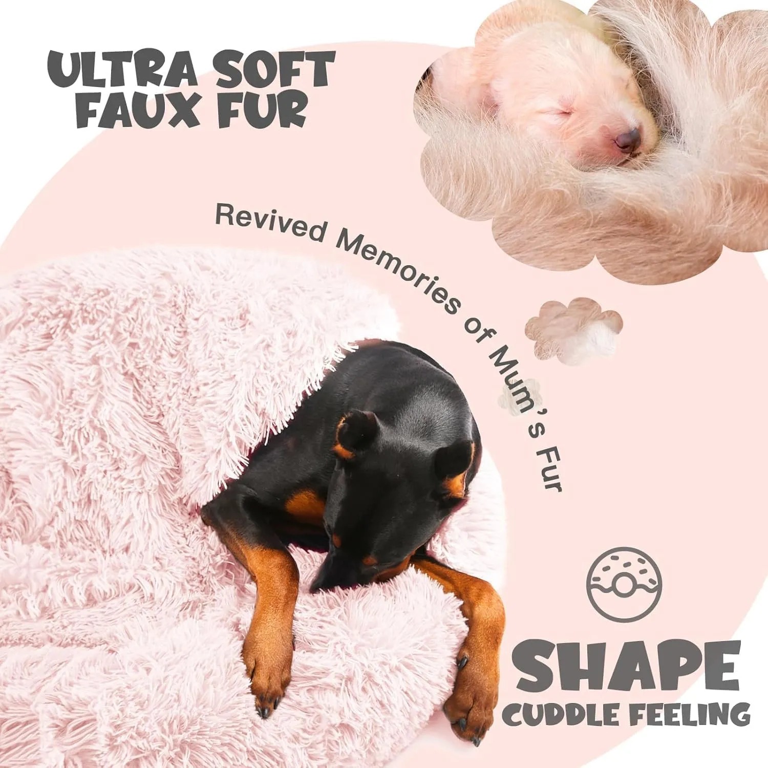 Himax Dog Beds for Large Dogs, Comfort Dogs Beds with Blanket Attached, Calming Anti-Anxiety Fluffy Dog Bed Washable (20"/26"/35") Pink