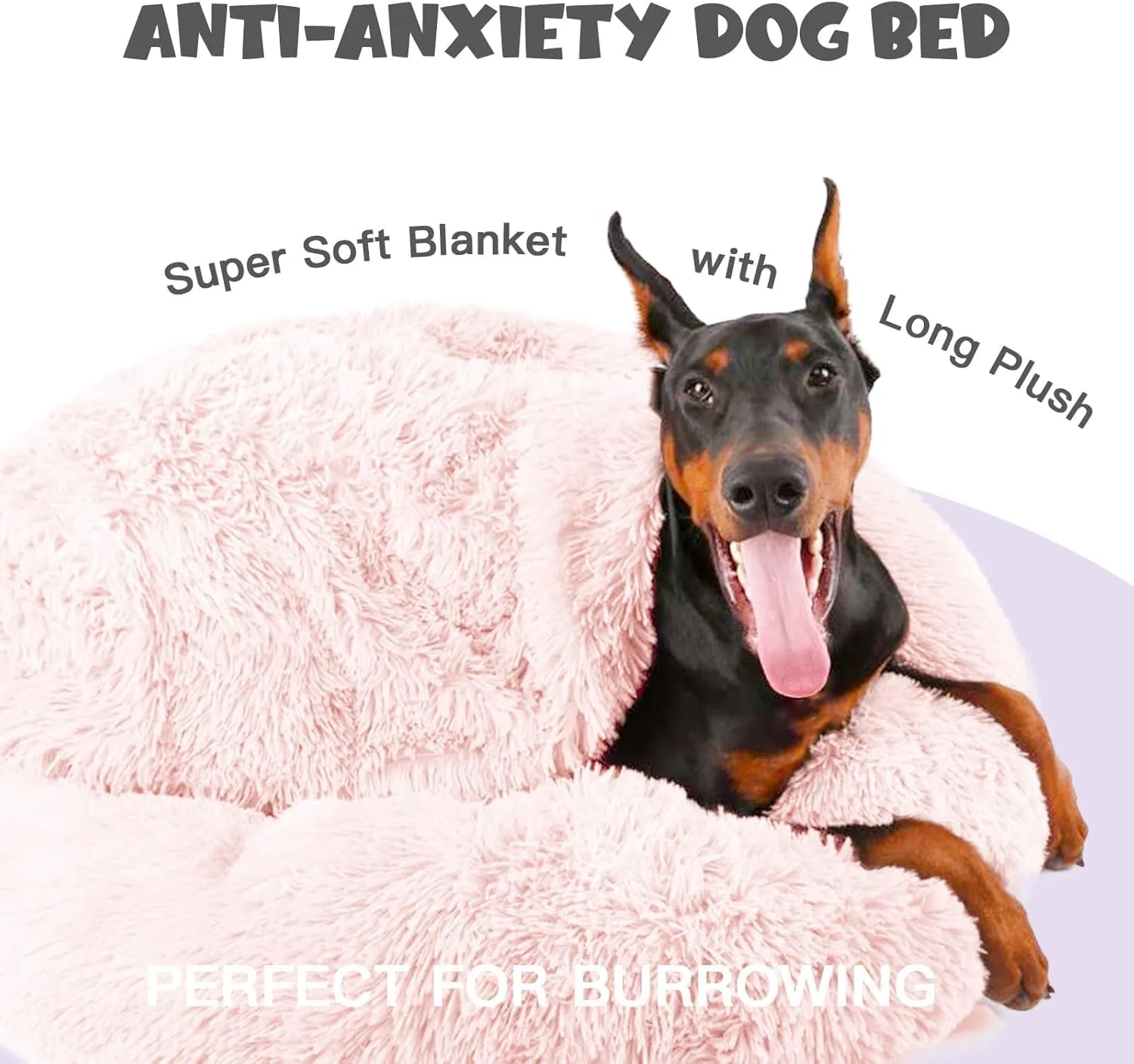 Himax Dog Beds for Large Dogs, Comfort Dogs Beds with Blanket Attached, Calming Anti-Anxiety Fluffy Dog Bed Washable (20"/26"/35") Pink