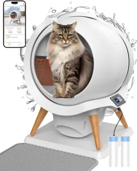 HoneyGuaridan Self Cleaning Cat Litter Box, Waterproof Automatic Cat Litter Box,App Control, Odourless, Integrated Safety Protection, Water Rinsable and Easy to Clean, for Multiple Cats (3-33lb)