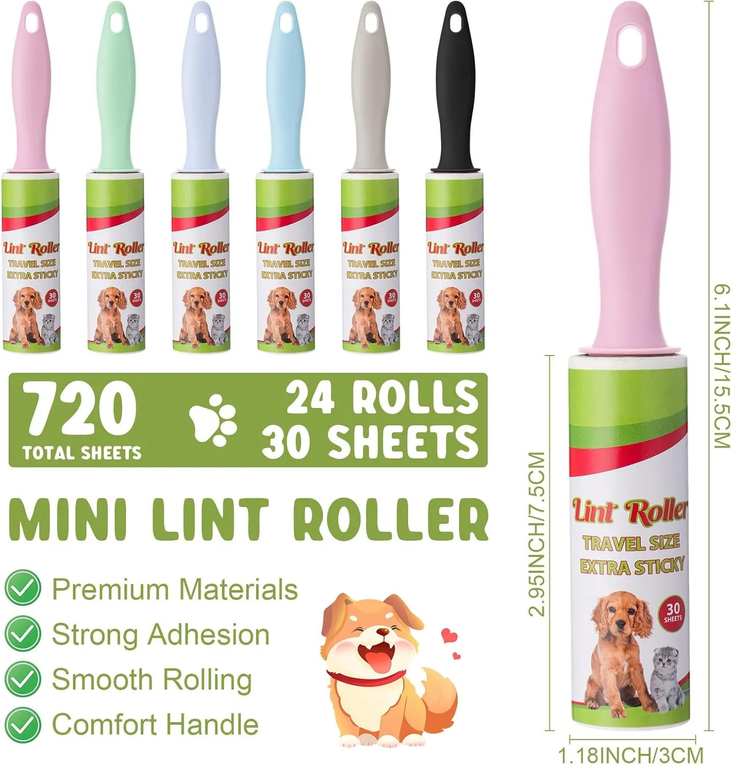 Hushee Mini Lint Roller for Travel Small Lint Removers for Pet Hair and Clothes Travel Size Removers Sticky Removing Tool for Travel, Gift Bags, Furniture, Car Seat(24 Pcs)