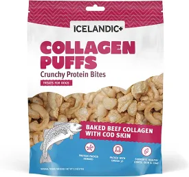Icelandic  Collagen Puffs: Baked Beef Collagen with Cod Skin 2.5oz - Treats for Med-Lg Dogs, Crunchy Protein Bites