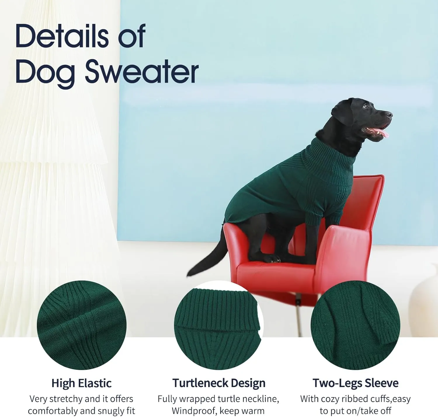 IECOii Extra-Large Dog Sweater 5XL,Christmas Dog Sweaters for Extra Large Dogs Girl Boy,Turtleneck Knitted Knitwear Easy On Doggie Sweatshirt Dog Sweater for Doberman,Great Dane(Green,XXXXXL)