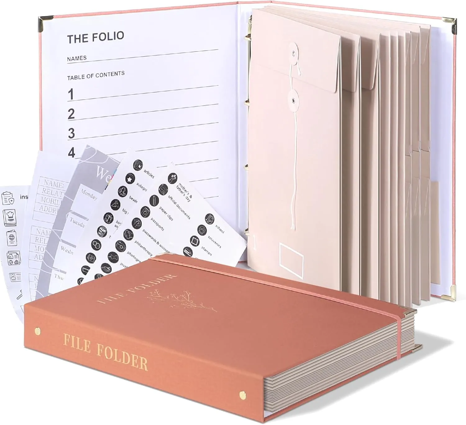Important Document Organizer, Folio Folders with Pockets, Expanding File Folder for Important Papers, Emergency Binder, Birth Certificates, Social Security Cards, and Passports, Anti-Lost Binders