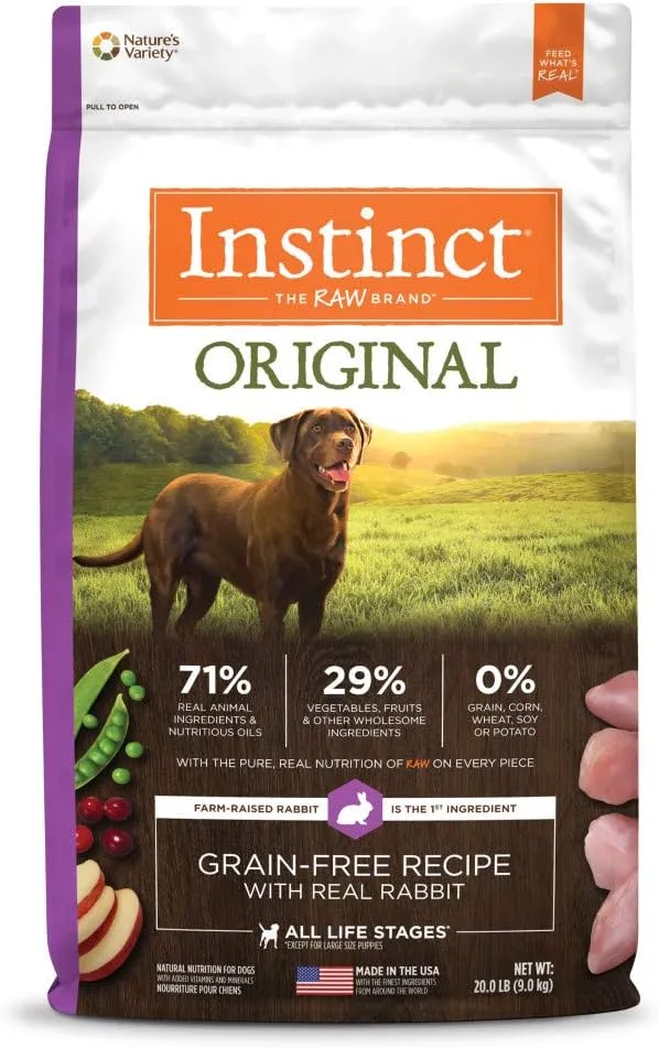 Instinct Original Dry Dog Food, Raw Coated Kibble, High Protein, Grain Free Recipe - Real Rabbit, 20 lb. Bag