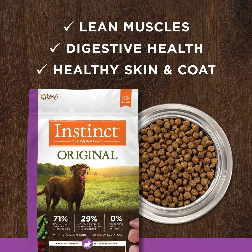 Instinct Original Dry Dog Food, Raw Coated Kibble, High Protein, Grain Free Recipe - Real Rabbit, 20 lb. Bag