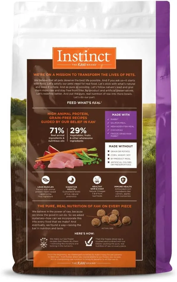 Instinct Original Dry Dog Food, Raw Coated Kibble, High Protein, Grain Free Recipe - Real Rabbit, 20 lb. Bag