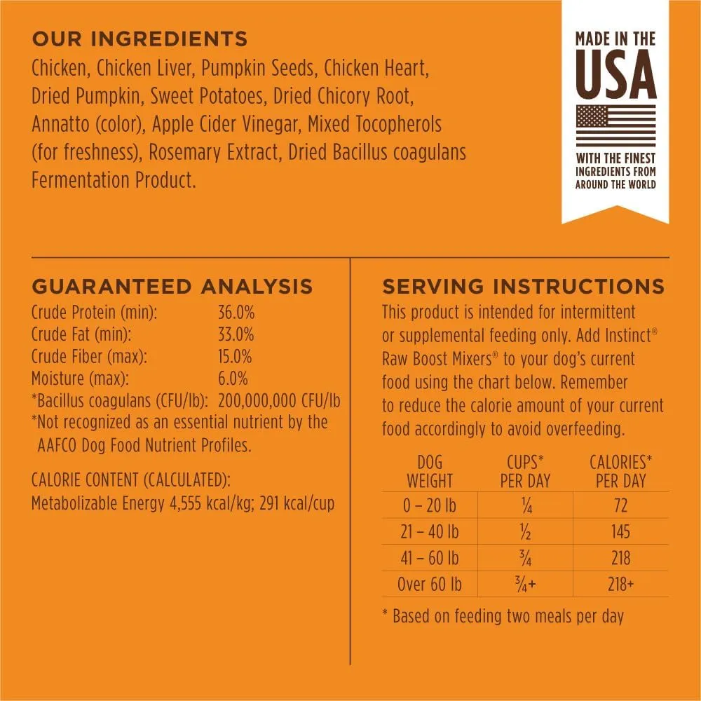 Instinct Raw Boost Mixers, Freeze Dried Dog Food Topper with Functional Ingredients, Grain Free, Real Chicken - Gut Health , 23 oz. Bag