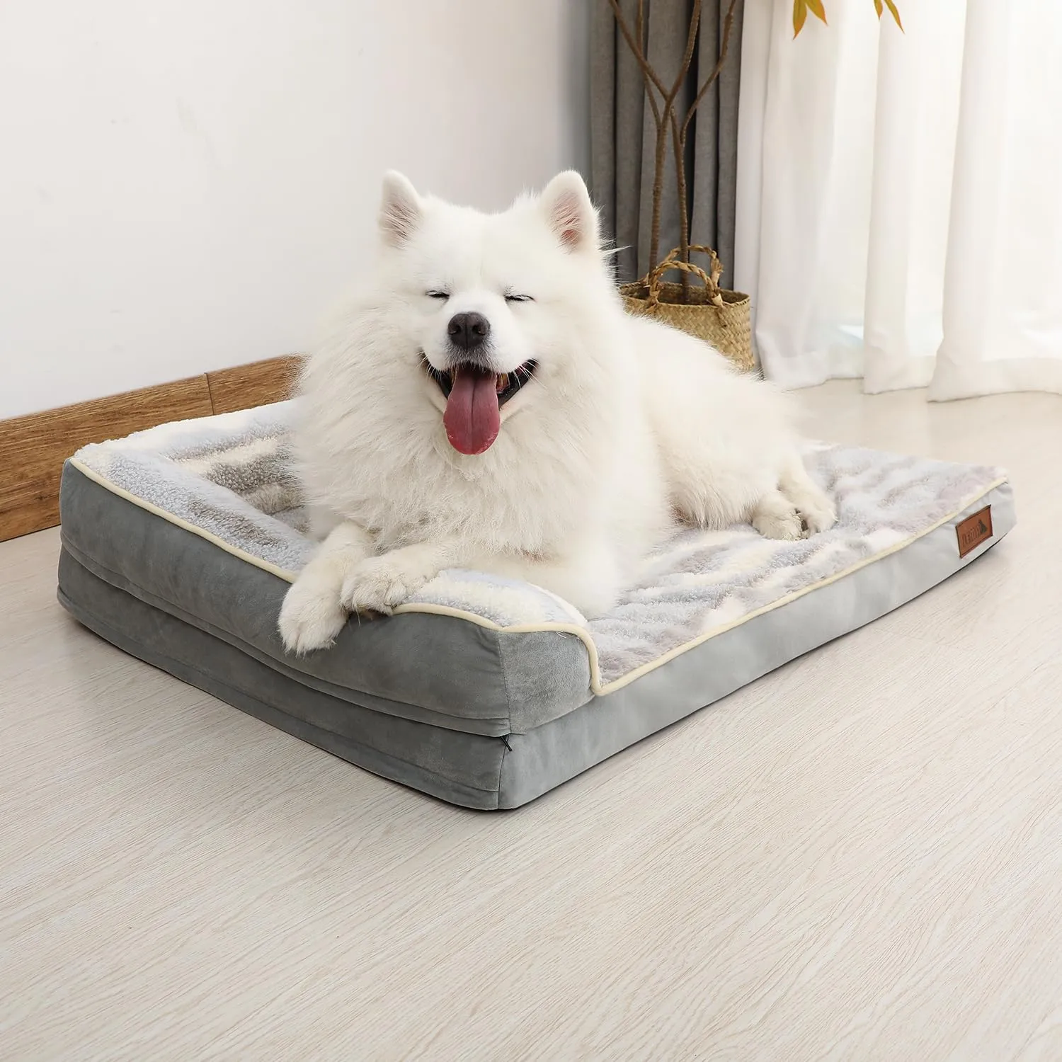 JEMA Orthopedic Dog Bed for Large Dogs - L-Shaped Sofa-Style Design, Waterproof Washable Cover & Non-Slip Base, Removable Bolster Support (Joint Pain Relief, Durable Pet Bed)