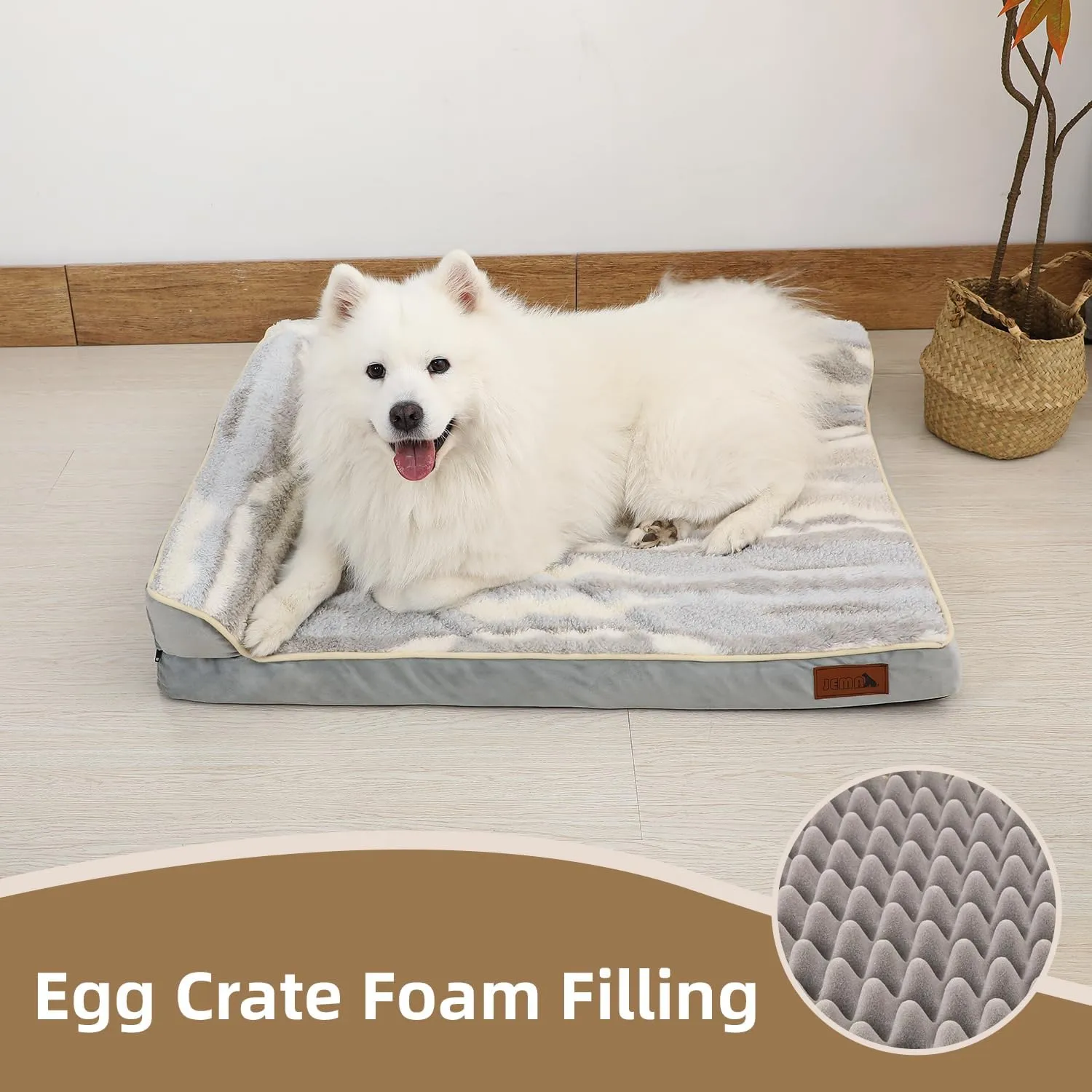 JEMA Orthopedic Dog Bed for Large Dogs - L-Shaped Sofa-Style Design, Waterproof Washable Cover & Non-Slip Base, Removable Bolster Support (Joint Pain Relief, Durable Pet Bed)