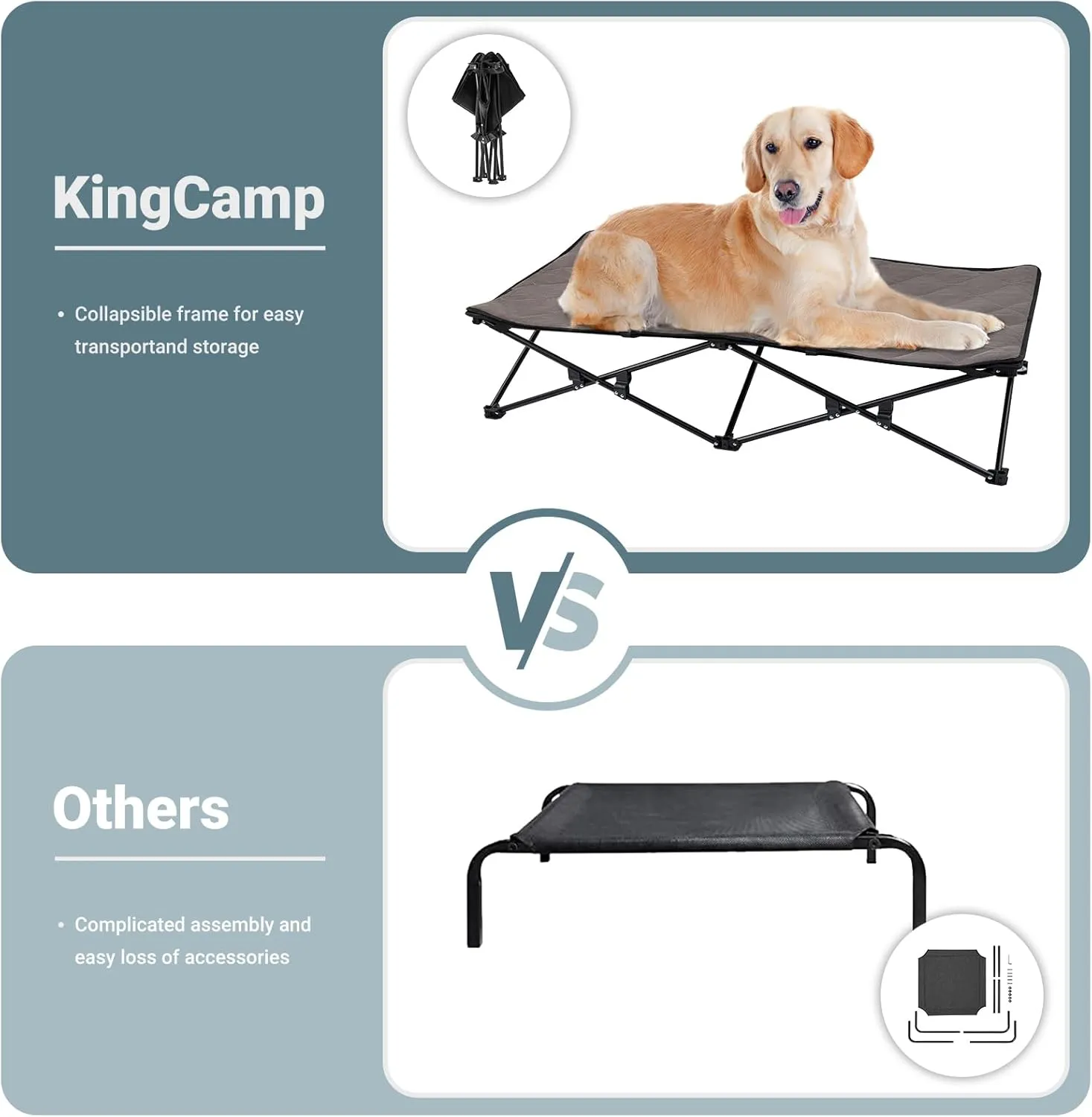 KingCamp Elevated Dog Bed Portable Raised Dog Beds Stable Folding Dog Cot Dog Camping Bed for Outdoor Travel with Washable Mesh for Small, Medium, Large Pet Weight Up to 155lbs with Carry Bag