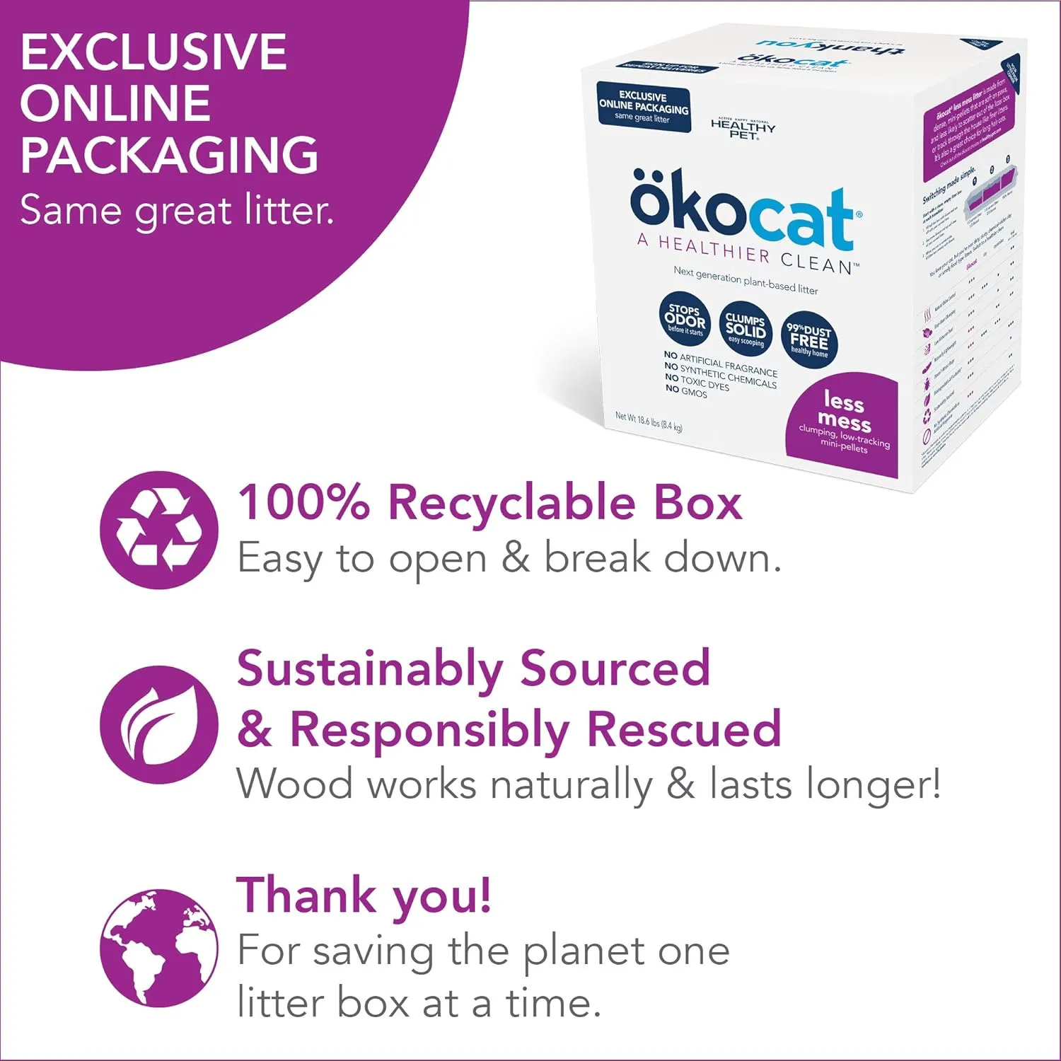 kocat Less Mess Low Tracking Wood Clumping Cat Litter Mini- Pellets, Unscented, 18.6 pounds - Natural Ingredients, Stops Odor, Clumps Solid, 99% Dust Free, Great for Long-Hair Breeds