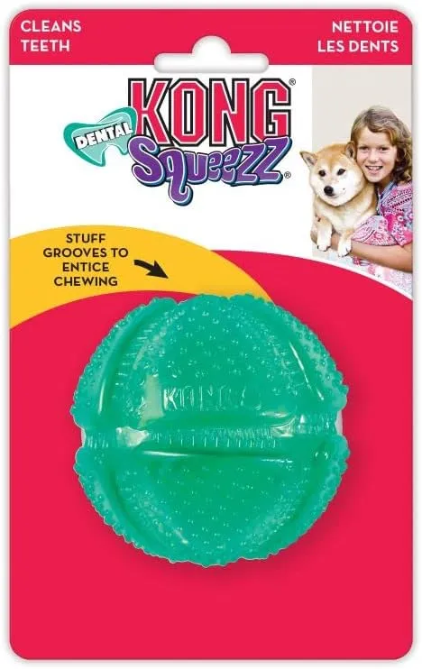 KONG Squeezz Dental Ball - Dog Toy for Cleaning Teeth - Flexible Chew Toy for Gentle & Mild Chewers - for Medium/Large Dogs