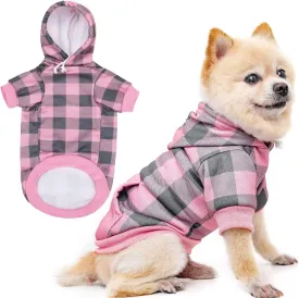 KOOLTAIL Plaid Dog Hoodie Pet Clothes Sweater with Hat and Pocket for Small Medium Large Size Dogs, Soft Winter Warm Dog Cold Weather Coat, Fleece Fall Dog Hooded Sweatshirt for Puppy Cats, Pink S