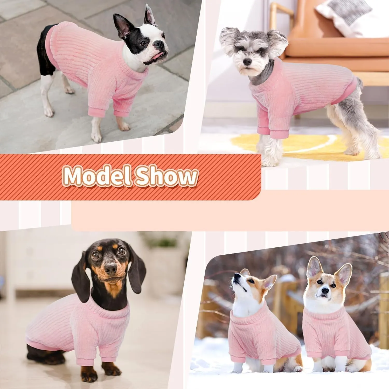 Kuoser Dog Sweater, Dog Sweaters for Small Dogs Girls Boys, Christmas Dog Sweater Pet Outfit, Dog Winter Clothes Doggie Sweatshirt for Boston Terrier, Schnauzer (Pink M)