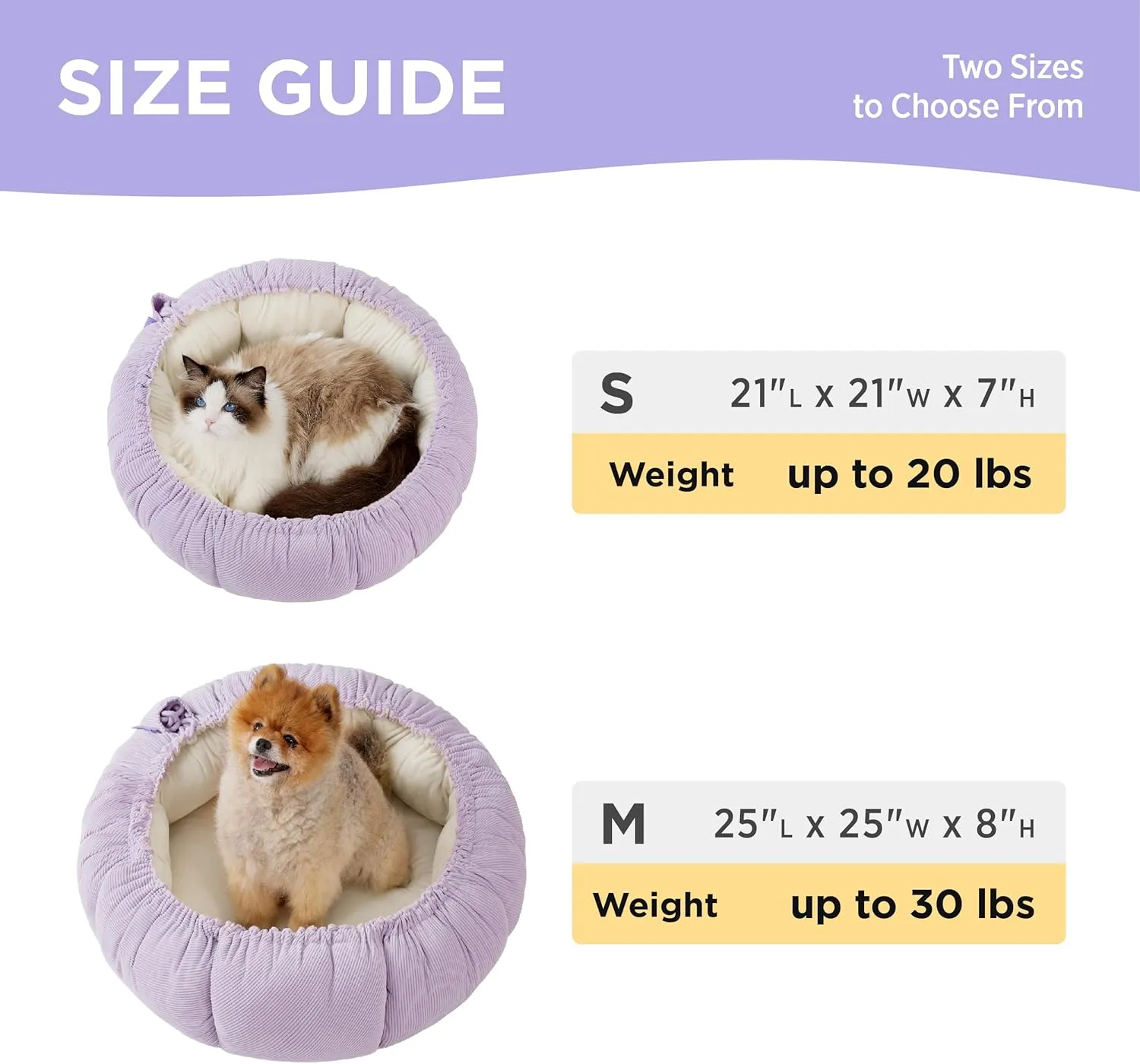 Lesure Dog beds for Small Dogs - Washable Cute Cat Beds with Versatile Dual-Use Design, Reversible Round Pet Bed for Puppy and Kitten, 25x25x8 Inches