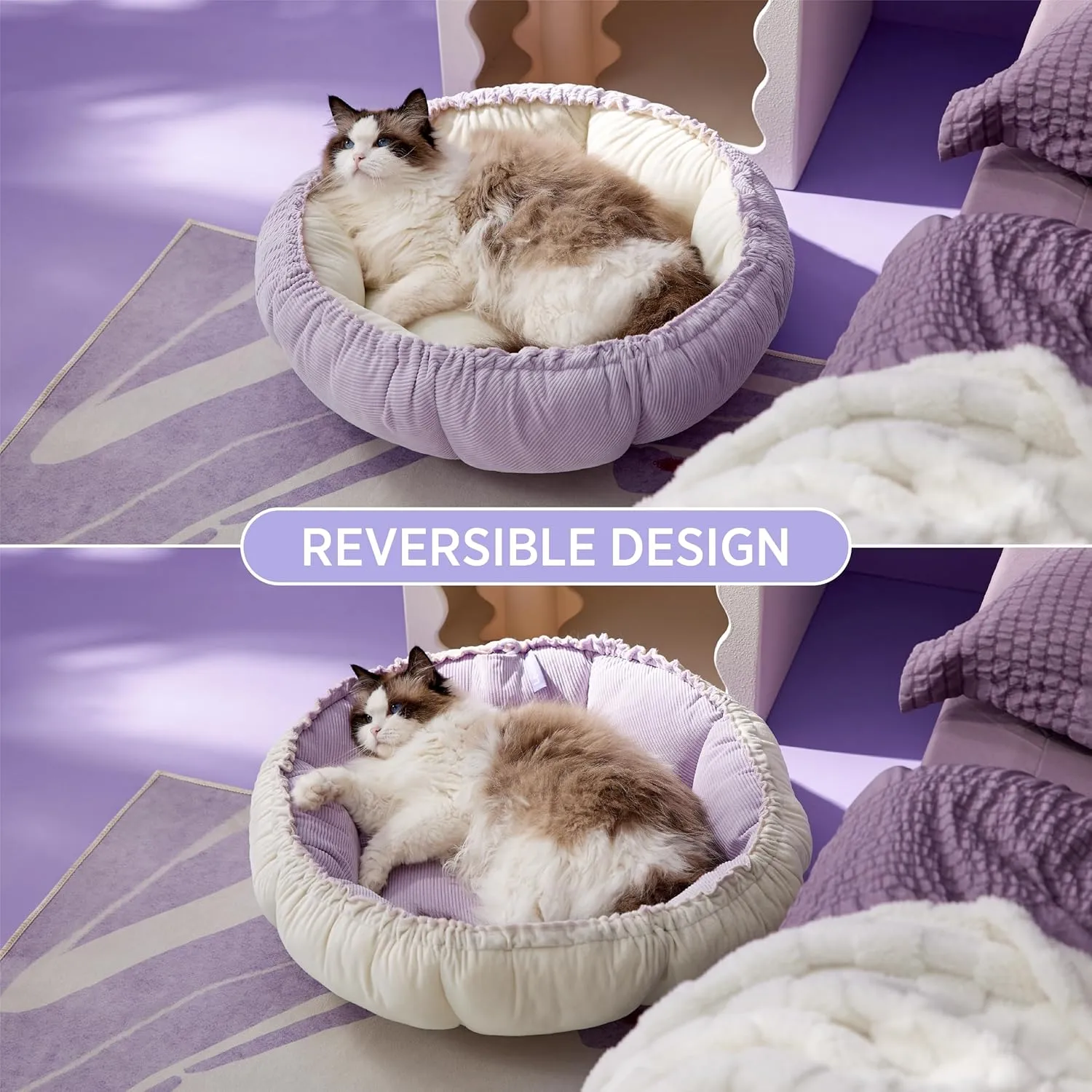 Lesure Dog beds for Small Dogs - Washable Cute Cat Beds with Versatile Dual-Use Design, Reversible Round Pet Bed for Puppy and Kitten, 25x25x8 Inches