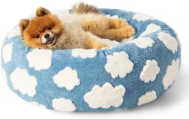 Lesure Donut Dog Beds for Small Dogs - Round Cat Beds for Indoor Cats for Calming Pet with Washable Cover, Cute Modern Beds with Jacquard Shaggy Plush & Anti Slip Bottom, 23 Inch, Blue