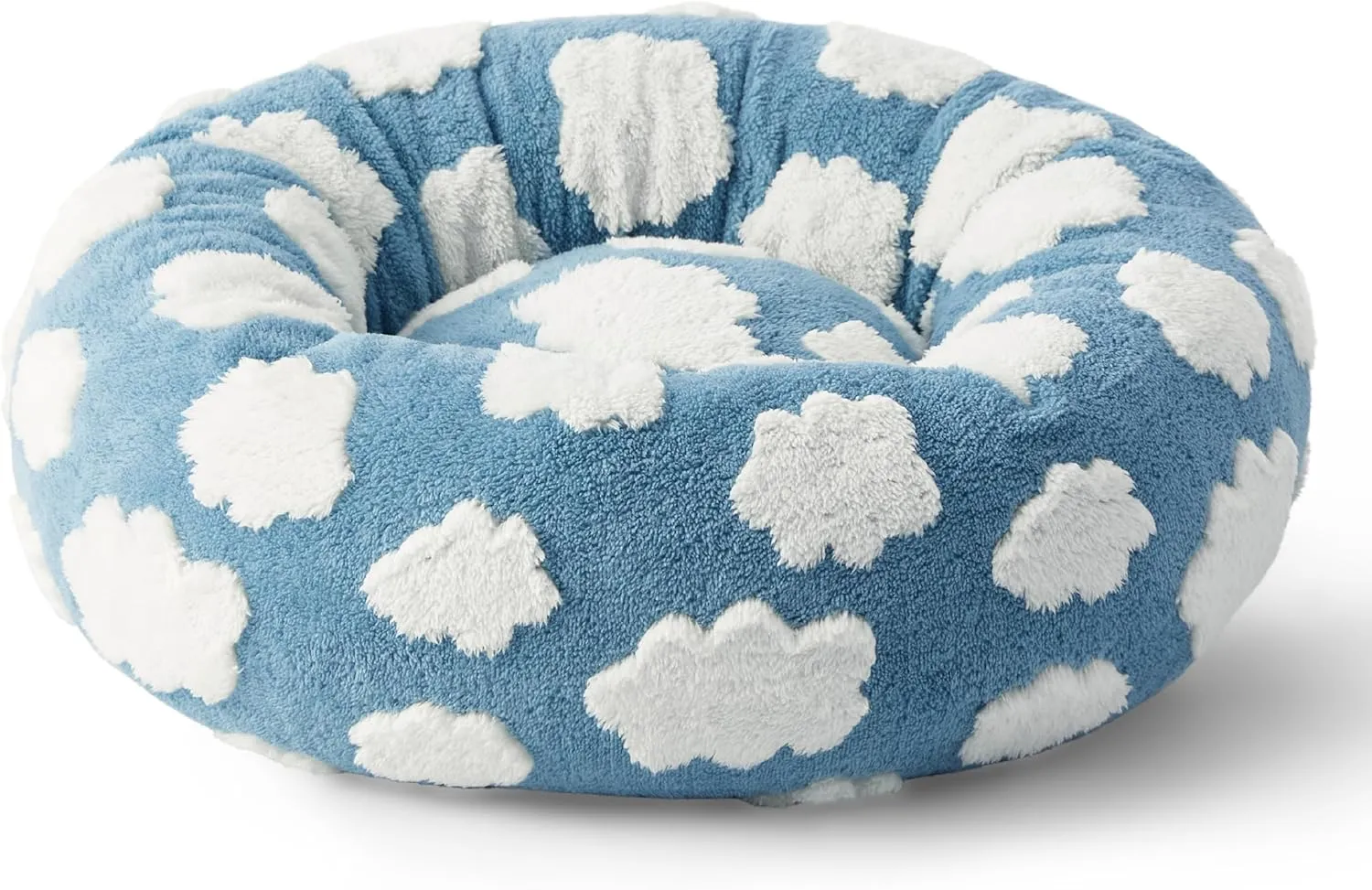 Lesure Donut Dog Beds for Small Dogs - Round Cat Beds for Indoor Cats for Calming Pet with Washable Cover, Cute Modern Beds with Jacquard Shaggy Plush & Anti Slip Bottom, 23 Inch, Blue
