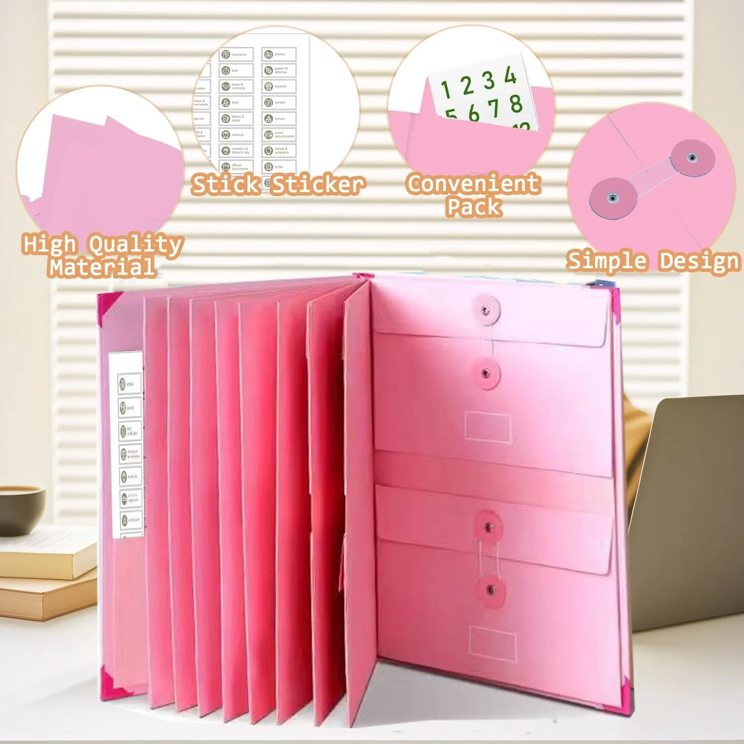 Life Book Document Organizer. Document Organizer with Labels,Suitable for Important Papers,Birth Certificates,Social Security Cards,Passports,Photos,and Letters(Dark Pink)