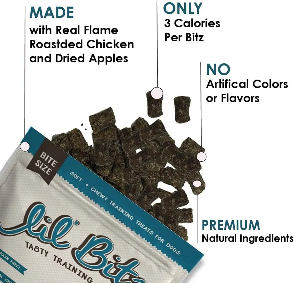 Lil' Bitz Flame Roasted Chicken Training Treats for All Dog Breeds - Low Calories, Grain Free, Natural Ingredients, NASC Compliance - Perfect Reward for Dogs of Every Size (4 oz)