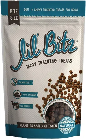 Lil' Bitz Flame Roasted Chicken Training Treats for All Dog Breeds - Low Calories, Grain Free, Natural Ingredients, NASC Compliance - Perfect Reward for Dogs of Every Size (4 oz)