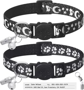 LLHK 2 Pack Breakaway Cat Collars & 2 Pcs Name Tags,Reflective Safety Kitten Collar with Bell,for Girl Boy Male Cats,Adjustable 7''-12'', Personalized ID Tag,Pet Supplies,Accessories