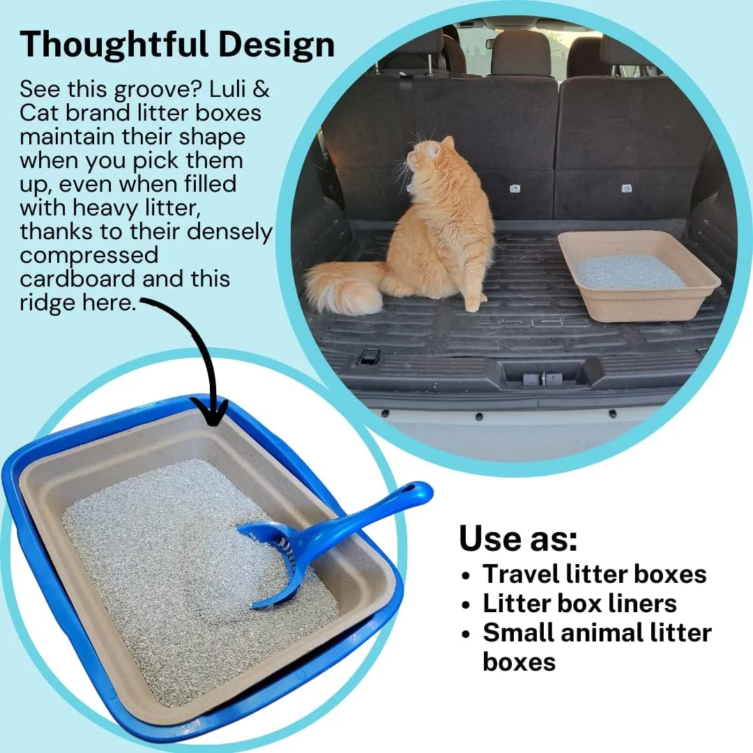 Luli & Cat Disposable Litter Boxes for Cats | Large Sized 4-Pack | Durable and Water Resistant