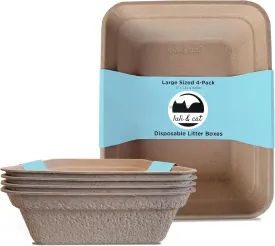 Luli & Cat Disposable Litter Boxes for Cats | Large Sized 4-Pack | Durable and Water Resistant