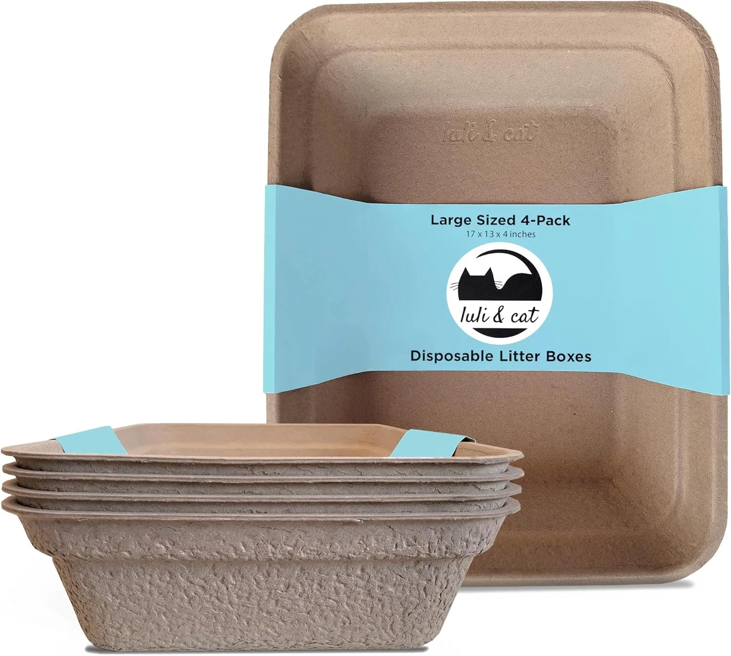 Luli & Cat Disposable Litter Boxes for Cats | Large Sized 4-Pack | Durable and Water Resistant