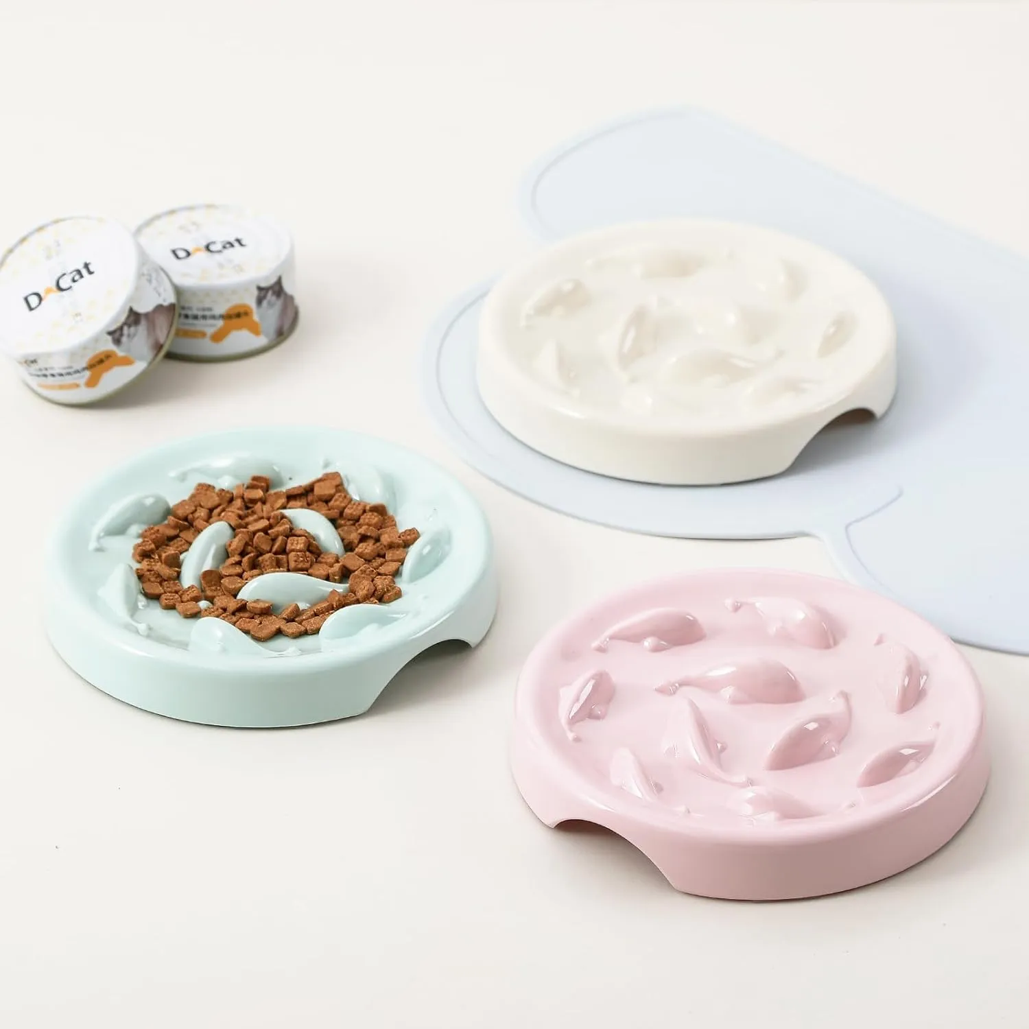 Melamine Slow Feeder Cat Bowl - Small Cat Food Dish - Fun Interactive Maze Design - Anti Vomiting - Pet Comfort Eating - Dishwasher Safe - 6.1''W x 1.2''H