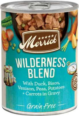Merrick Grain Free Wet Dog Food, Premium Soft and Wholesome Canned Adult Dog Food, Wilderness Blend Recipe - (Pack of 12) 12.7 oz. Cans