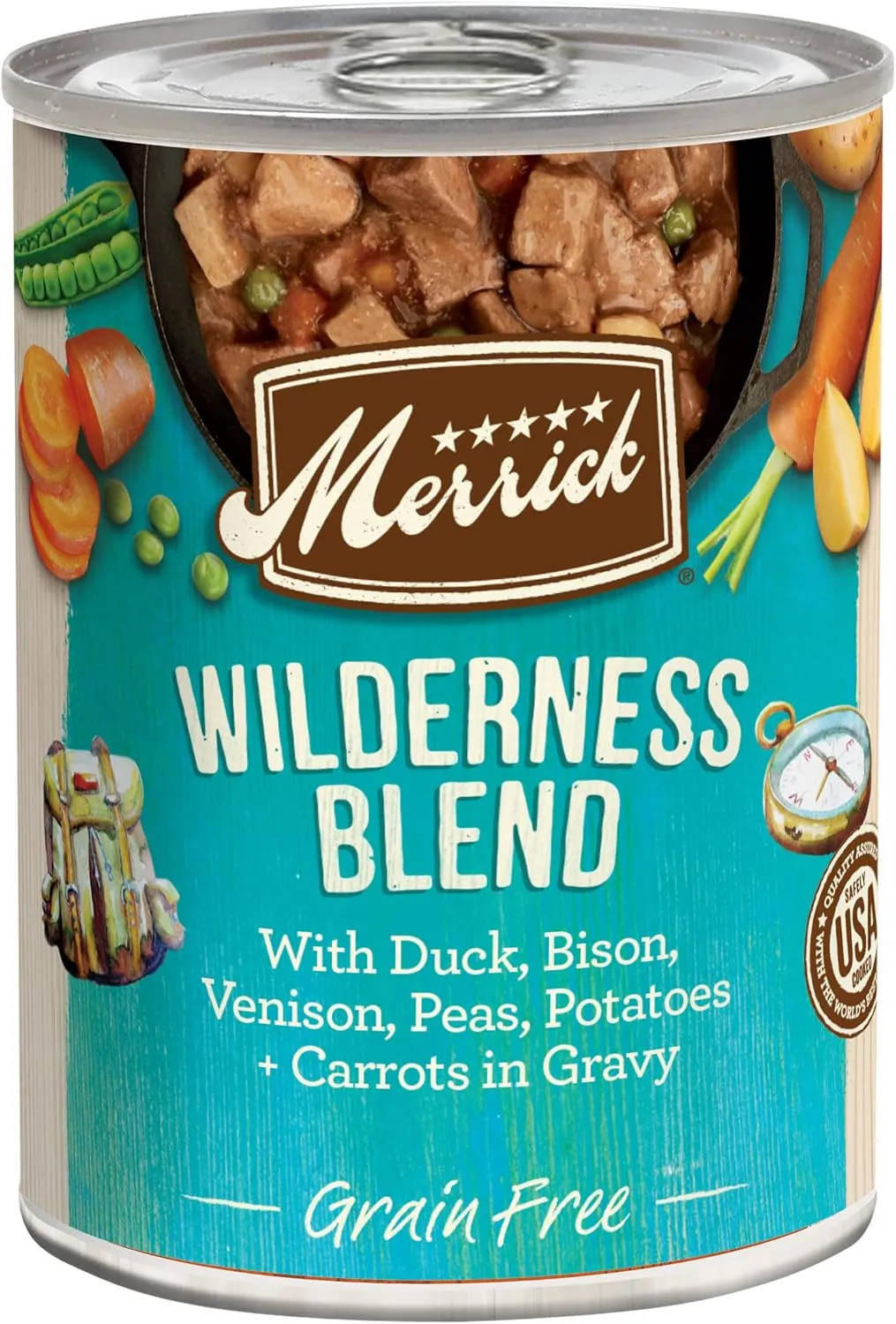 Merrick Grain Free Wet Dog Food, Premium Soft and Wholesome Canned Adult Dog Food, Wilderness Blend Recipe - (Pack of 12) 12.7 oz. Cans
